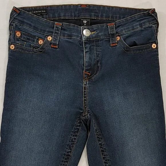 True Religion Halle Super Skinny Jeans Womens Size 31 Mid Rise Denim Blue - Picture 3 of 16